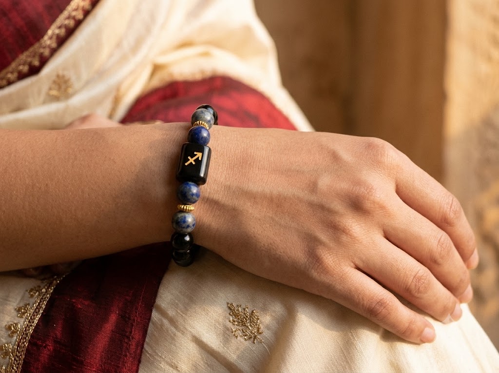 Certified Astrological Bracelet — Dhanu (Sagittarius) — On-Wrist Lifestyle View