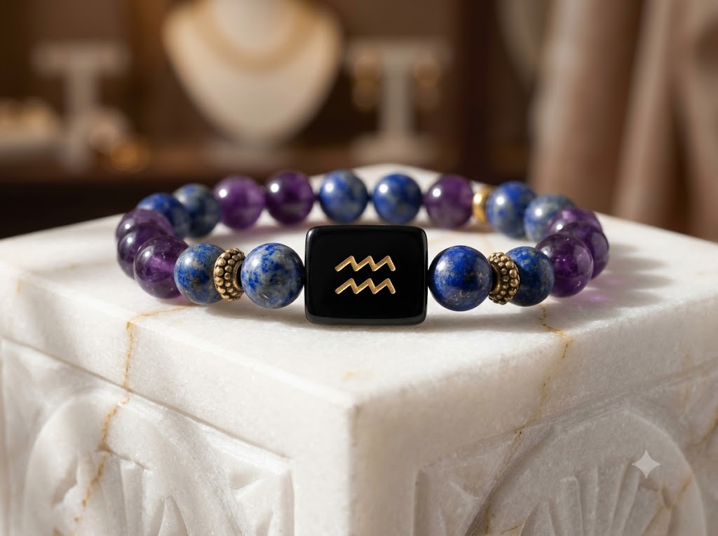 Certified Astrological Bracelet — Kumbh (Aquarius) — Aesthetic Studio Presentation