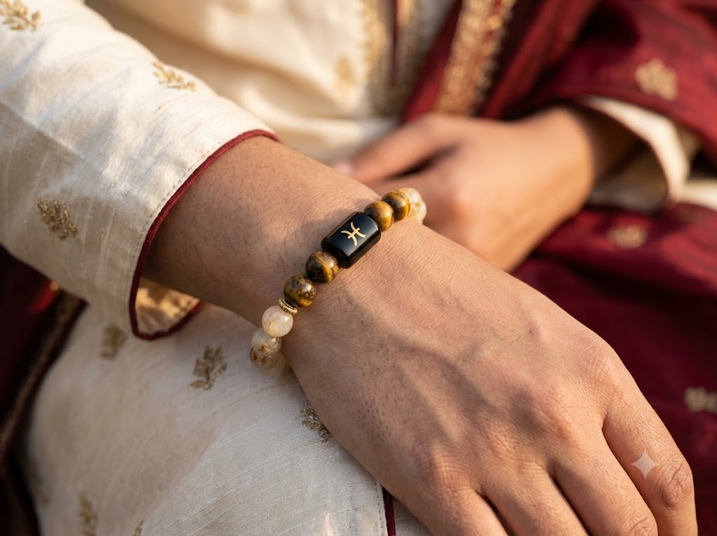 Certified Astrological Bracelet — Meen (Pisces) — On-Wrist Lifestyle View
