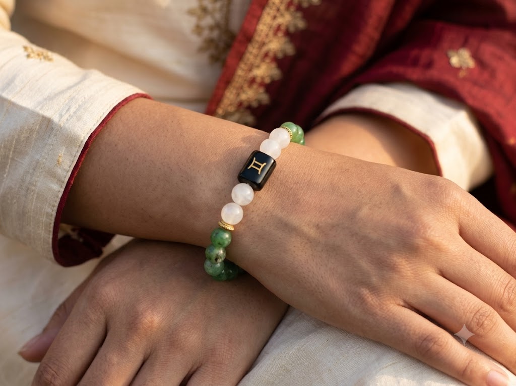 Certified Astrological Bracelet — Mithun (Gemini) — On-Wrist Lifestyle View