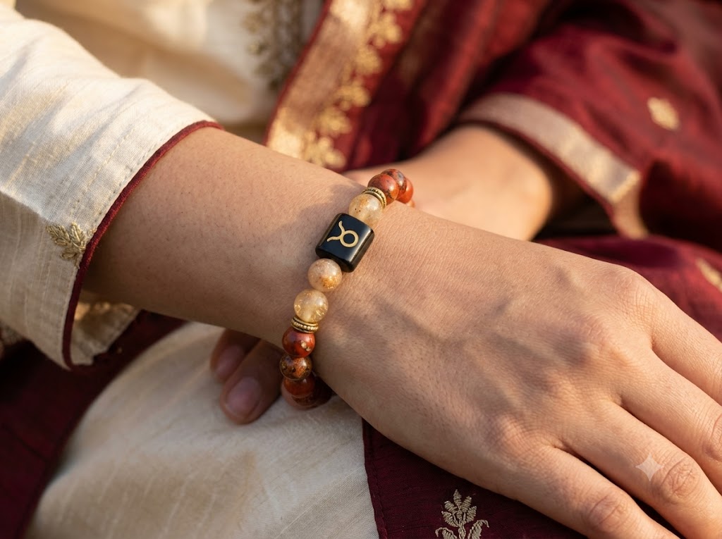 Certified Astrological Bracelet — Vrishabh (Taurus) — On-Wrist Lifestyle View